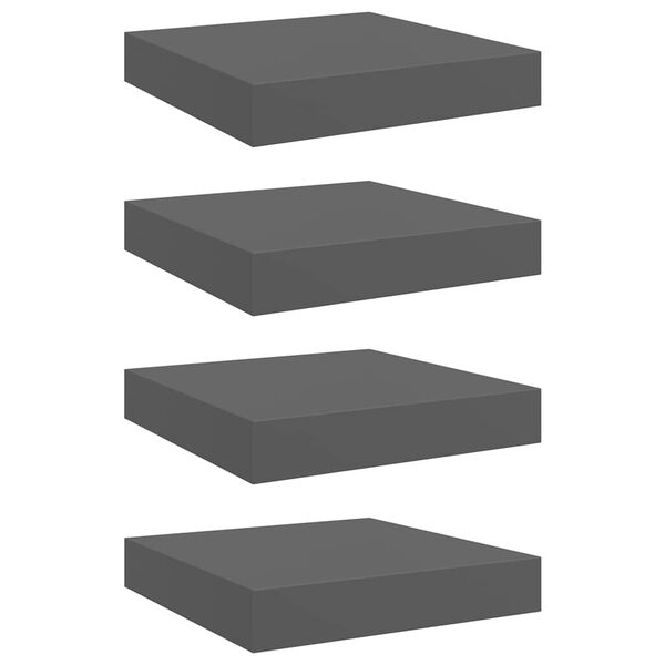vidaXL Schweberegale 4 Stk. Hochglanz-Grau 23x23,5x3,8 cm MDF