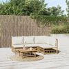 vidaXL 5-tlg. Garten-Lounge-Set mit Cremeweißen Kissen Bambus