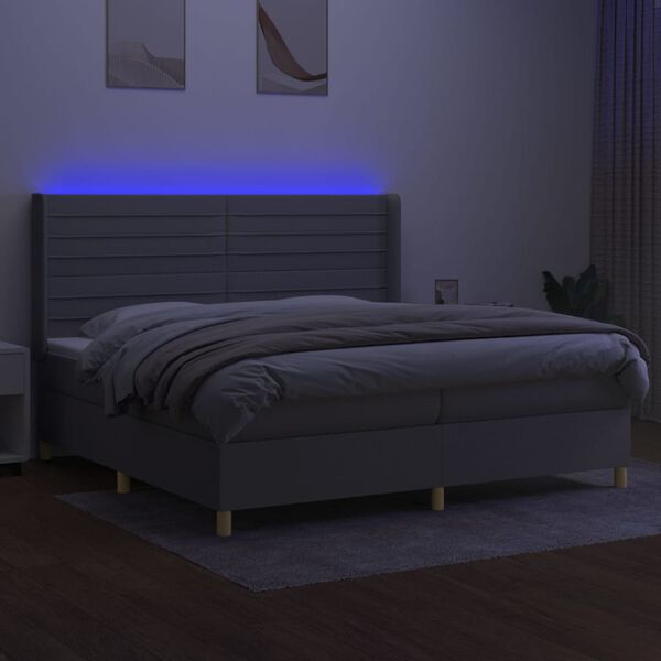 vidaXL Boxspringbett mit Matratze & LED Hellgrau 200x200 cm Stoff
