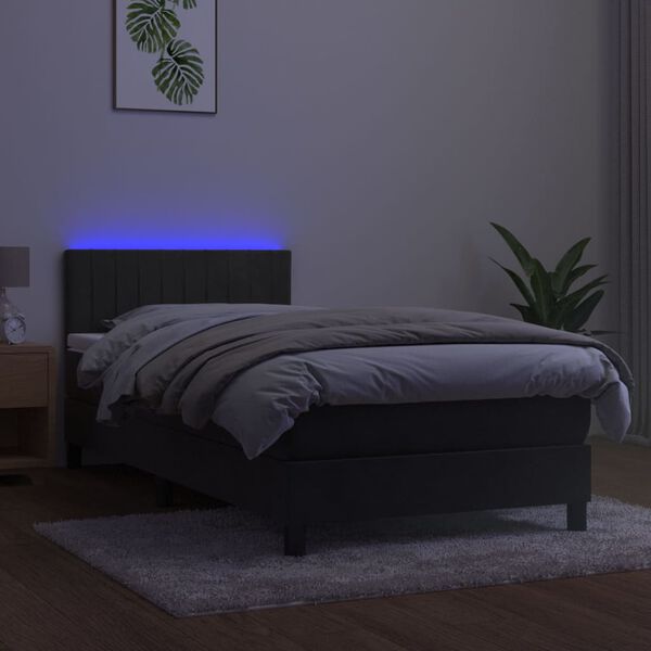 vidaXL Boxspringbett mit Matratze & LED Dunkelgrau 90x190 cm Samt