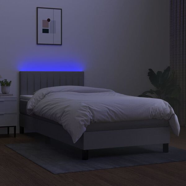 vidaXL Boxspringbett mit Matratze & LED Hellgrau 90x190 cm Stoff