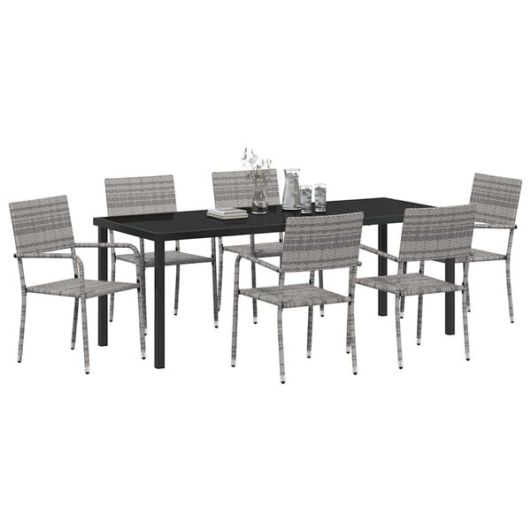 vidaXL Garten Essgruppe 7 pcs Grau Poly Rattan