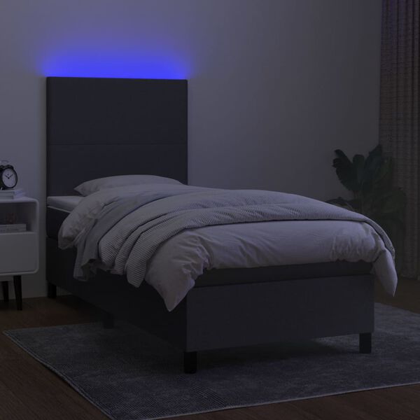 vidaXL Boxspringbett mit Matratze & LED Dunkelgrau 100x200 cm Stoff