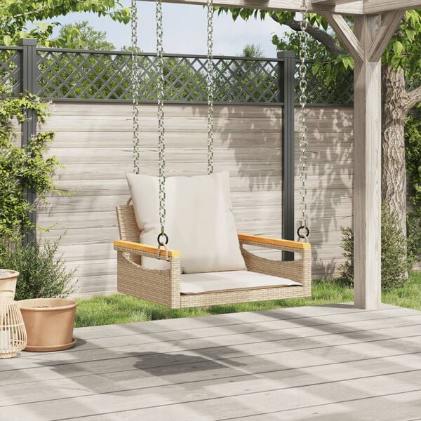 vidaXL H&auml;ngesessel mit Kissen Beige 63x62x40 cm Poly Rattan