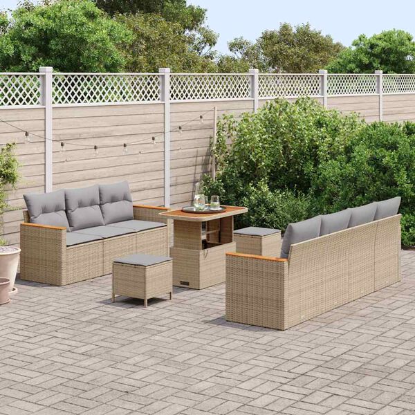 vidaXL Garten-Sofa-Set mit Kissen mit Speicher Beige Poly Rattan