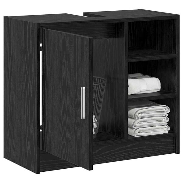 vidaXL Badezimmerschrank mit T&uuml;r Schwarz Eichen-Optik 63 x 29 x 55 cm