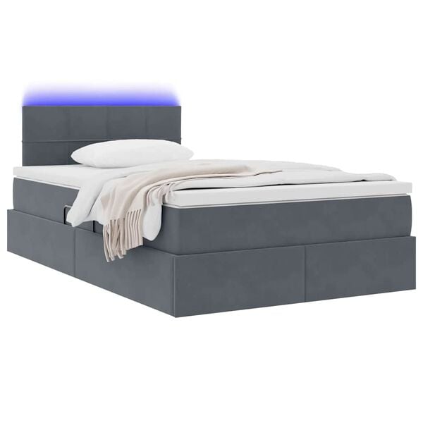 vidaXL Bett mit Stauraum und LED mit LED Dunkelgrau 120 x 190 cm Samt