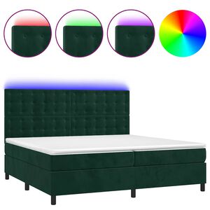 vidaXL Boxspringbett mit Matratze & LED Dunkelgr&uuml;n 200x200 cm Samt