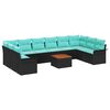vidaXL Gartensofa-set 11 pcs Schwarz und T&uuml;rkis Poly-Rattan