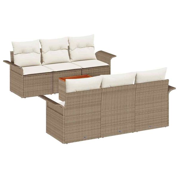 vidaXL Garten-Sofa-Set mit Kissen mit Speicher 7 pcs Beige und Creme