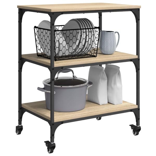 vidaXL K&uuml;chentrolley Sonoma-Eiche 60 x 41 x 76 cm Holzwerkstoff