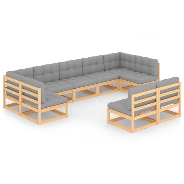 vidaXL 9-tlg. Garten-Lounge-Set mit Kissen Massivholz Kiefer