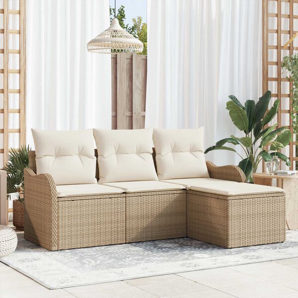 vidaXL Gartensofa-set mit Kissen mit Speicher 4 pcs Beige Poly-Rattan