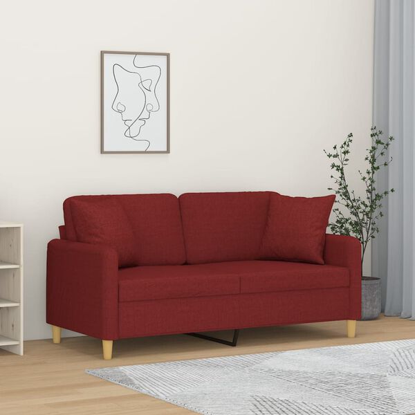 vidaXL 2-Sitzer-Sofa mit Kissen Weinrot 140 cm Stoff