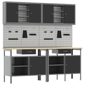 vidaXL Werkbank-Set 8 pcs Rot und Grau Pulverbeschichteter Stahl