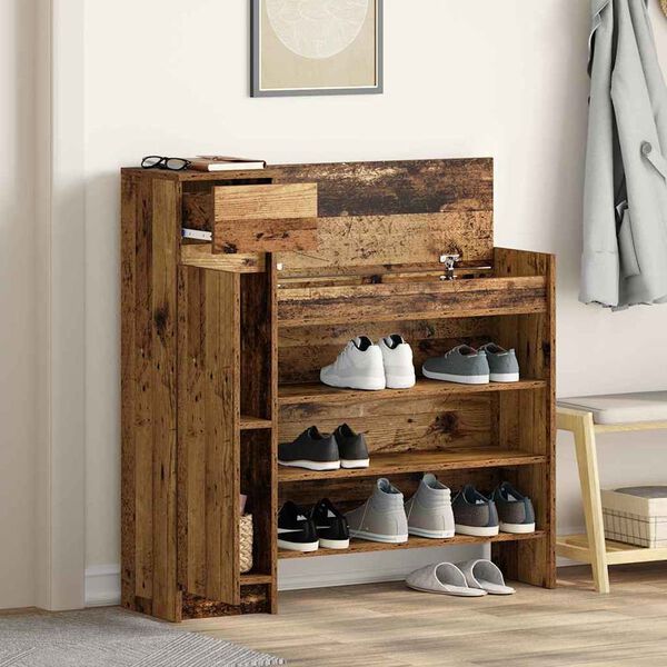 vidaXL Schuhschrank mit T&uuml;r Altholz 100,5 x 28 x 100 cm Holzwerkstoff