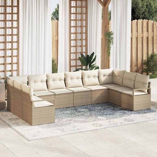 vidaXL Gartensofa-set mit Kissen 10 pcs Beige und Wei&szlig; Poly-Rattan