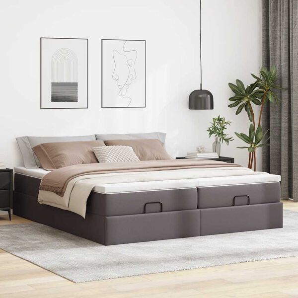 vidaXL Ottoman-Bett mit Matratzen Grau 180x200 cm Kunstleder