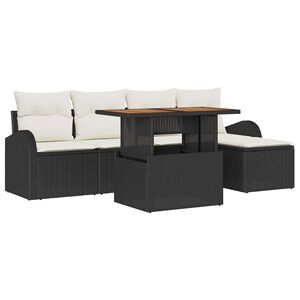vidaXL Garten-Sofa-Set mit Speicher 6 pcs Schwarz Poly Rattan