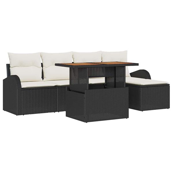 vidaXL Garten-Sofa-Set mit Speicher 6 pcs Schwarz Poly Rattan