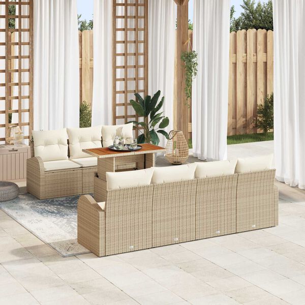 vidaXL Garten-Sofa-Set mit Speicher 8 pcs Beige Poly Rattan