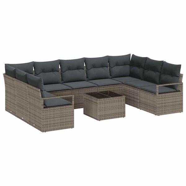 vidaXL Sofa Set mit Kissen 10 pcs Grau Poly-Rattan