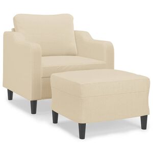 vidaXL Sessel mit Hocker Creme 60 cm Stoff