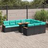 vidaXL 11-tlg. Garten-Sofagarnitur mit Kissen Schwarz Poly Rattan