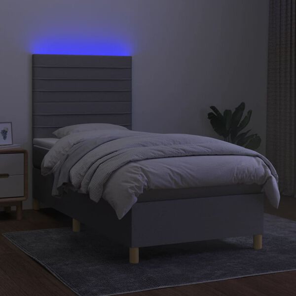vidaXL Boxspringbett mit Matratze & LED Hellgrau 90x200 cm Stoff