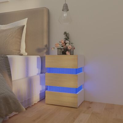 vidaXL LED-Nachttisch Weiß und Sonoma-Eiche 45x35x67 cm Holzwerkstoff