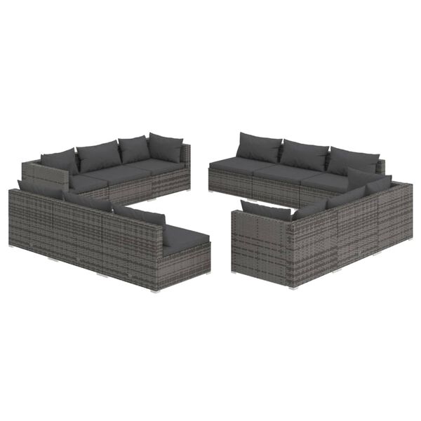 vidaXL 12-tlg. Garten-Lounge-Set mit Kissen Poly Rattan Grau