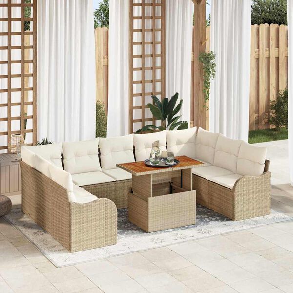 vidaXL Garten-Sofa-Set mit Kissen 10 pcs Beige und Creme
