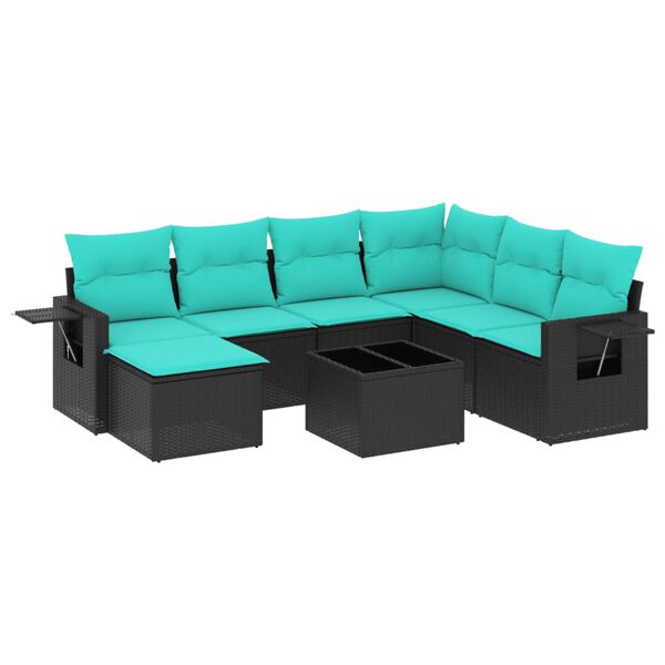 vidaXL 8-teiliges Gartensofa-Set mit Kissen, schwarzes Polyrattan
