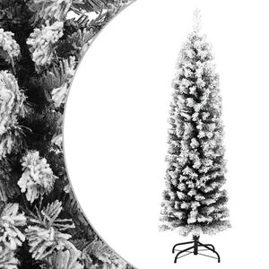 vidaXL K&uuml;nstlicher Weihnachtsbaum Schlank mit Schnee Gr&uuml;n 150 cm PVC