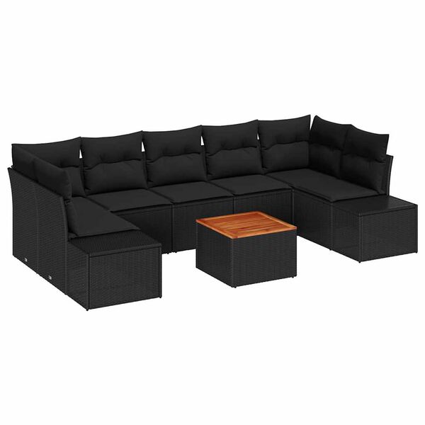 vidaXL Gartensofa-set mit Kissen 8 pcs Schwarz Poly-Rattan