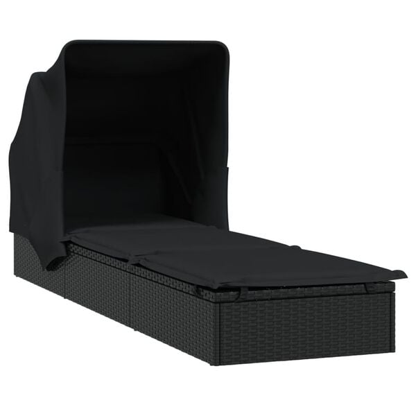vidaXL Sonnenliege mit Faltdach Schwarz 213x63x97 cm Poly Rattan