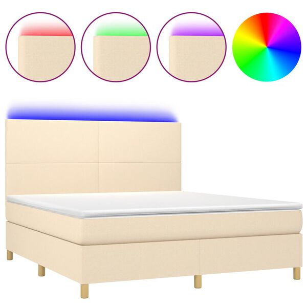 vidaXL Boxspringbett mit Matratze & LED Creme 160x200 cm Stoff