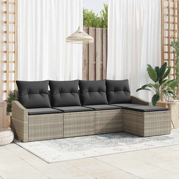 vidaXL Sofa Set mit Kissen mit Speicher 5 pcs Hellgrau Poly-Rattan