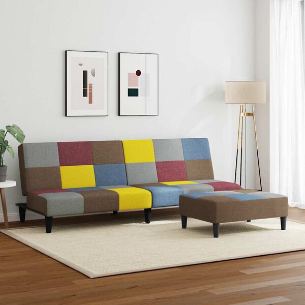vidaXL Schlafsofa 2-Sitzer mit Fu&szlig;hocker Patchwork Stoff
