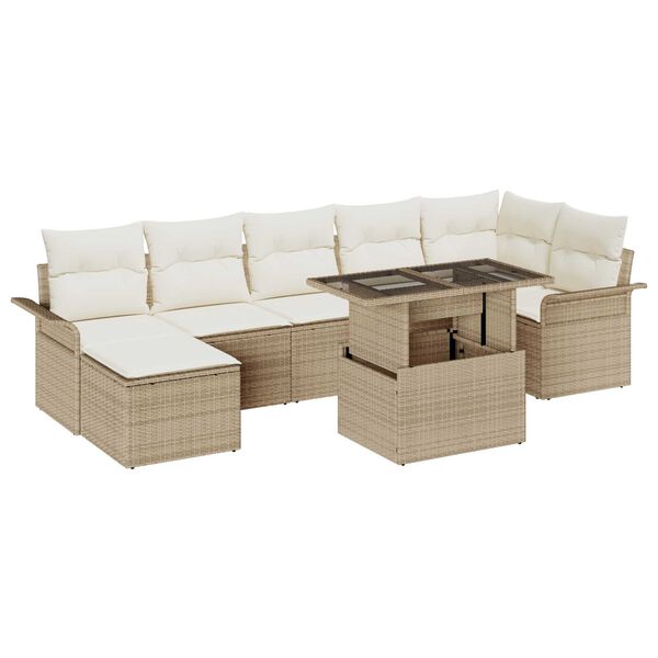 vidaXL Garten-Sofa-Set mit Kissen mit Speicher 8 pcs Beige Poly Rattan