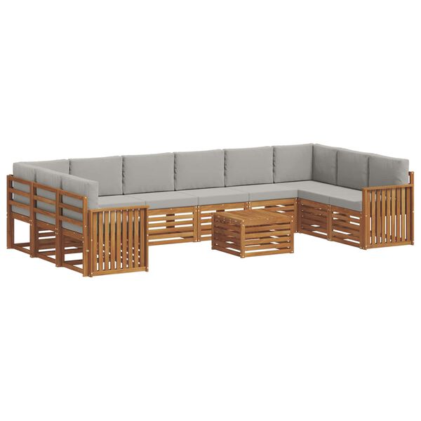 vidaXL Ecksofa Set 11 pcs Nat&uuml;rlich und Hellgrau Massivholz Akazie
