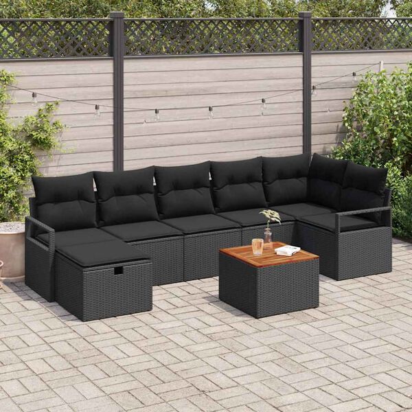 vidaXL Gartensofa-set mit Kissen 8 pcs Schwarz Poly-Rattan