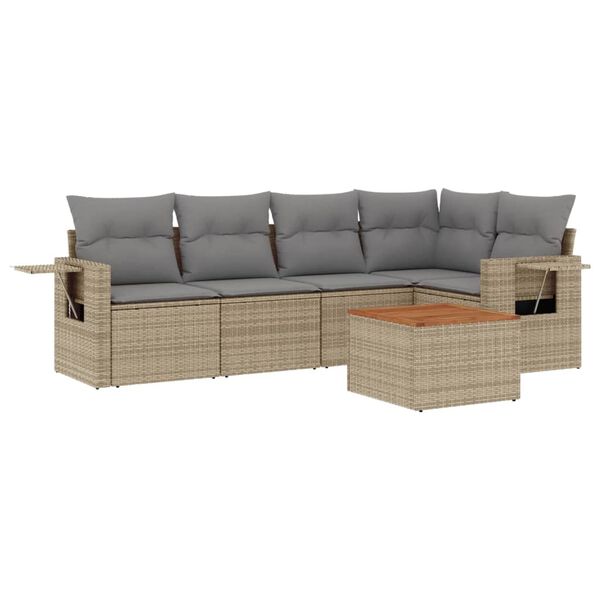 vidaXL 6-tlg. Garten-Sofagarnitur mit Kissen Beige Poly Rattan