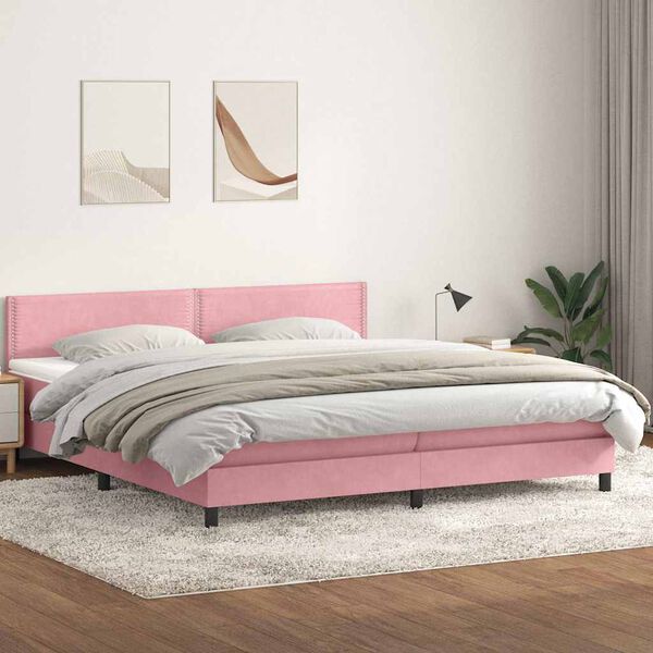 vidaXL Boxspringbett mit Matratze & LED Rosa 180x210 cm Samt