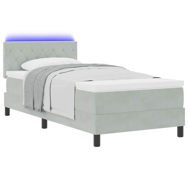 vidaXL LED Boxspringbett mit Matratze Hellgrau 90 x 190 cm Samt