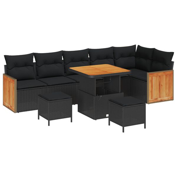 vidaXL Gartensofa-set mit Kissen 9 pcs Schwarz