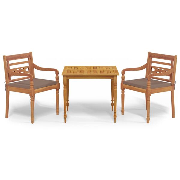 vidaXL 3-tlg. Garten-Essgruppe mit Kissen Massivholz Teak