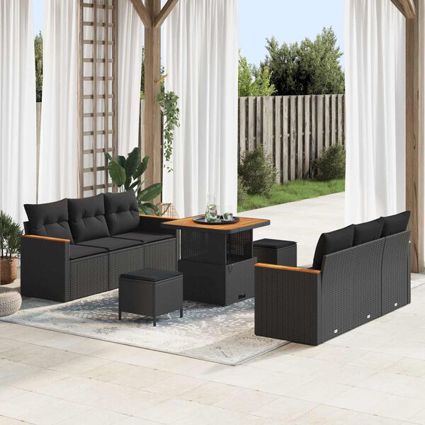 vidaXL Gartensofa-set mit Kissen 11 pcs Schwarz Poly-Rattan