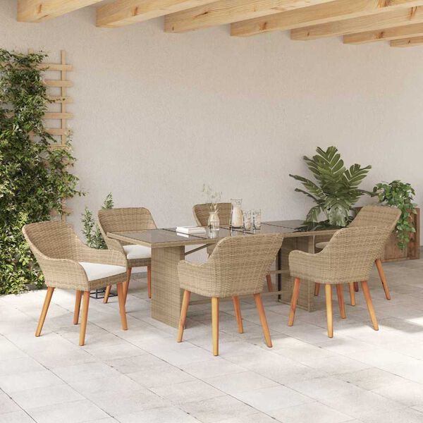 vidaXL Garten Essgruppe mit Kissen 7 pcs Beige Poly-Rattan