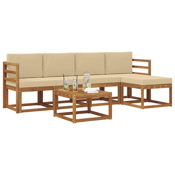vidaXL Outdoor-Sofagarnitur 6 pcs Natur und Beige Massivholz Akazie